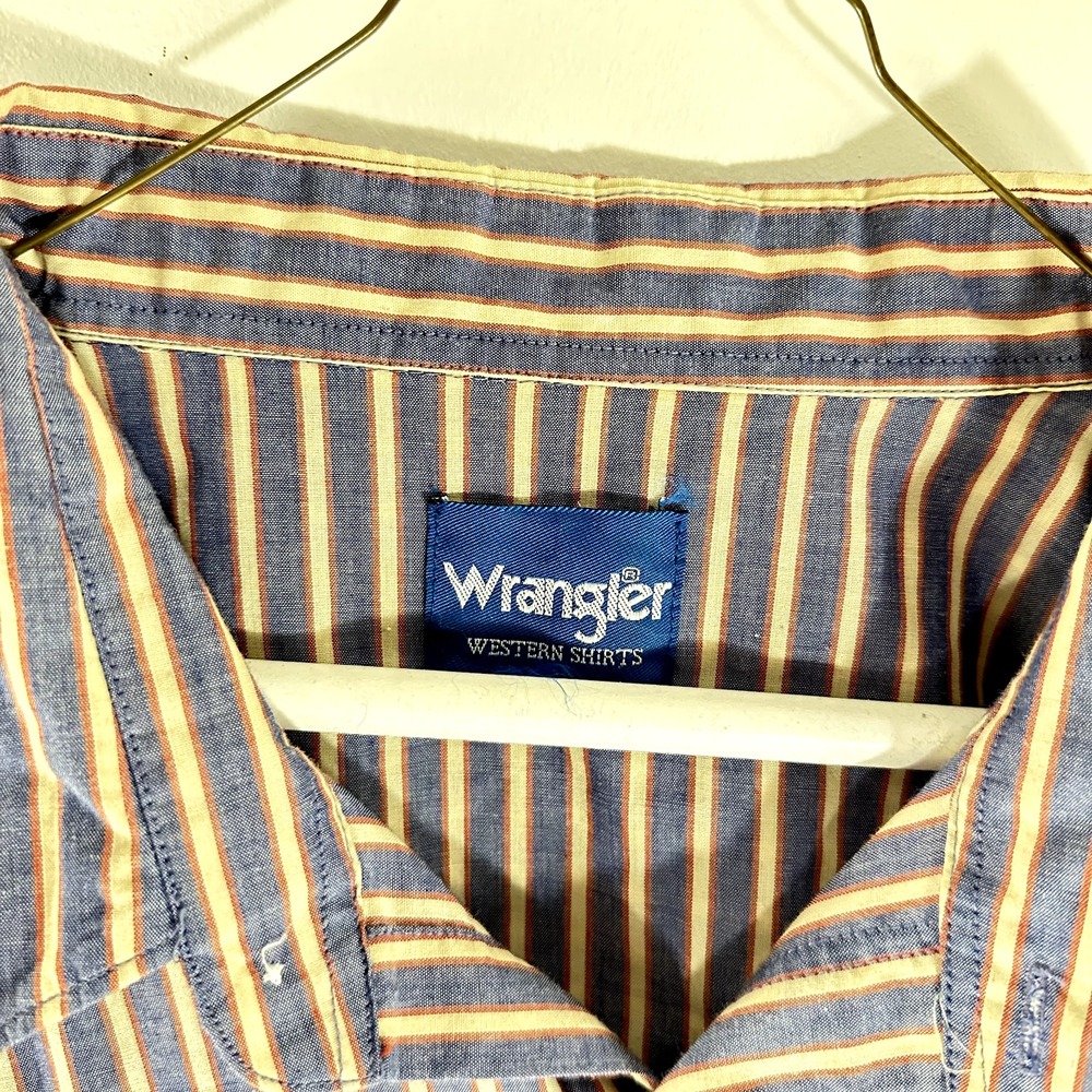 Wrangler Western Pearl Snap Button Long Sleeve Shirt Blue Yellow Striped Size XL